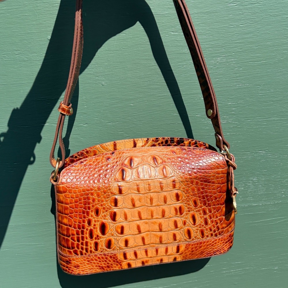 Brahmin Pecan Croc Embossed Leather Shoulder Bag Brown Y2K Vintage Preppy USA - Picture 7 of 10